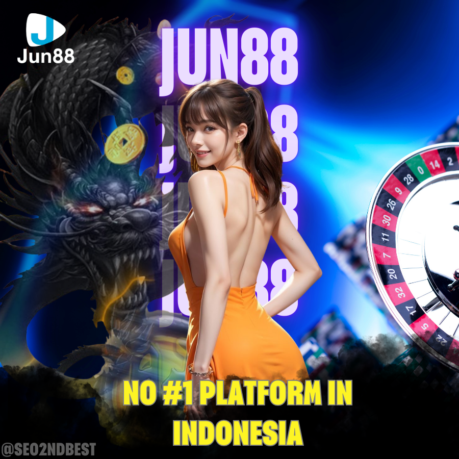 Banner JUN88 Indonesia dengan tema biru langit resmi jun88id.com